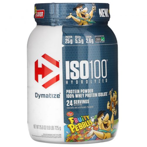 Dymatize Nutrition, ISO100, гидролизованный 100% изолят сывороточного протеина, фруктовый вкус, 725 г (1,6 фунта)