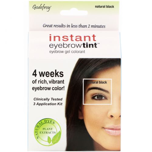 Godefroy, Instant Eyebrow Tint, Permanent Eyebrow Tint Kit, Natural Black, 3 Application Kit