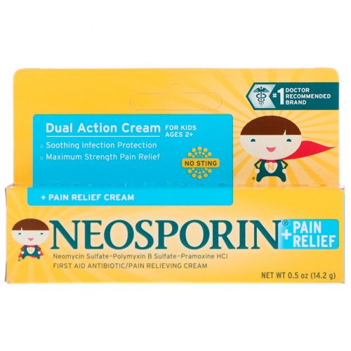 Neosporin, Крем двойного действия, крем для облегчения боли, для детей от 2 лет, 0,5 унций (14,2 г)