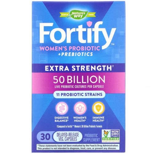 Nature's Way, Primadophilus, Fortify, пробиотик для женщин, дополнительная сила, 30 вегетарианских капсул