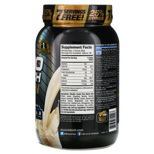 Muscletech, Performance Series, Nitro Tech Casein Gold, Creamy Vanilla, 2.5 lbs (1.13 kg)