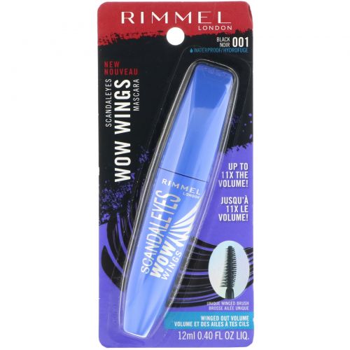 Rimmel London, Водостойкая тушь для ресниц Scandaleyes Wow Wings Mascara, оттенок 001 Black, 12 мл