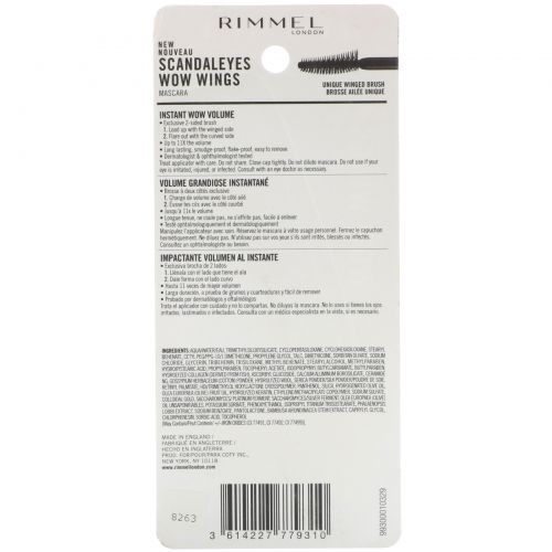 Rimmel London, Водостойкая тушь для ресниц Scandaleyes Wow Wings Mascara, оттенок 001 Black, 12 мл