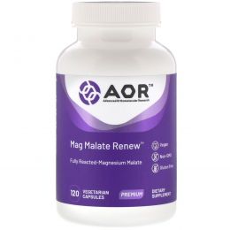 Advanced Orthomolecular Research AOR, Классическая серия, Mag Malate Renew, 120 растительных капсул