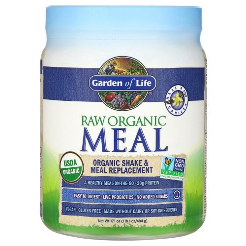 Garden of Life, RAW Meal, натуральный заменитель пищи или закуски, ванильный, 1.23 фунтов (558 г)