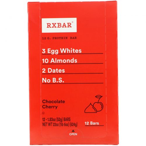 RXBAR, Протеиновый батончик, шоколад и вишня, 12 батончиков, 52 г каждый