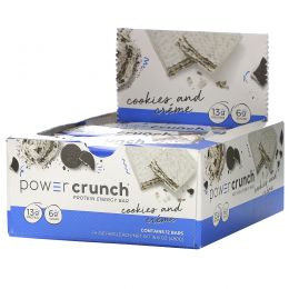 BNRG, Power Crunch, протеиновый энергетический батончик со вкусом сливочного печенья, 12 шт. по 40 г