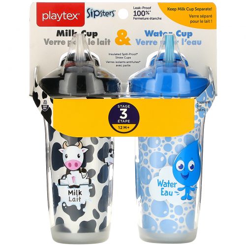 Playtex Baby, Sipsters, Milk & Water Cup, 12+ Months, 2 Cups, 9 oz (266 ml) Each