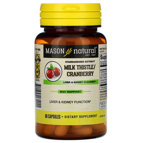 Mason Naturals, Экстракт расторопши/клюквы, формула очищения печени и почек, 60 капсул