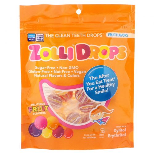 Zollipops , Леденцы Zolli, леденцы для чистки зубов, фруктовые вкусы, более 15 леденцов Zolli, 1,6 унций