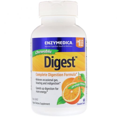 Enzymedica, Digest, Complete Digestion Formula, Orange Flavor, 60 Chewable Tablets