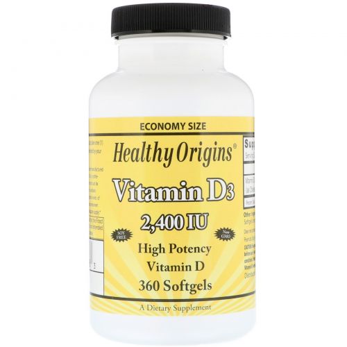 Healthy Origins, Витамин D3, 2400 МЕ, 360 капсул