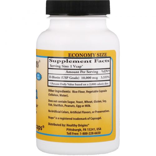 Healthy Origins, Biotin, High Potency, 10000 mcg, 150 Vcaps