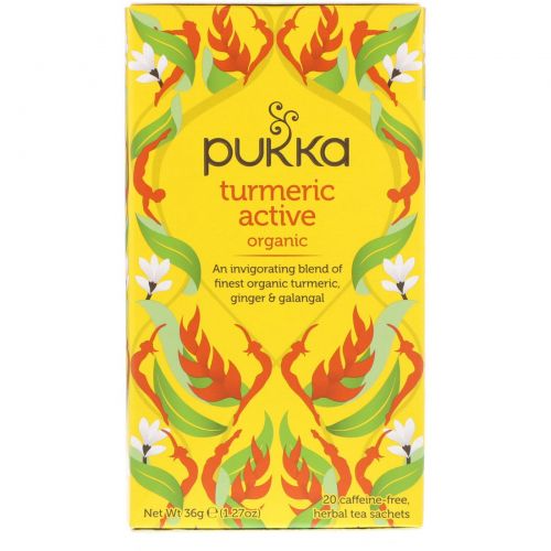Pukka Herbs, Органическая активная куркурма, без кофеина, 20 пакетиков-саше с травяным чаем, 1,27 унц. (36 г)