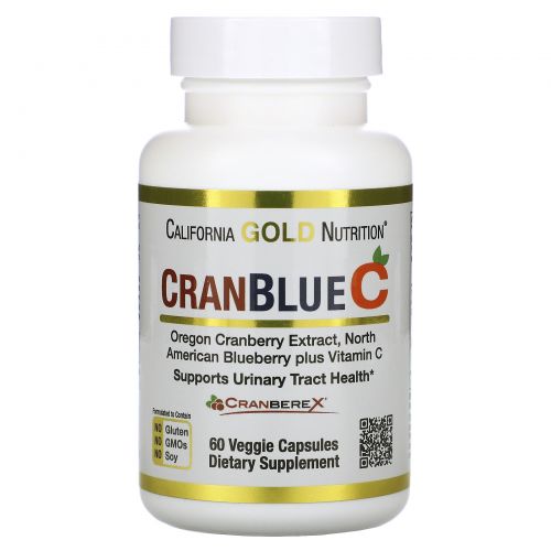 California Gold Nutrition, CranBlueC, клюква и голубика с витамином C, 60 растительных капсул