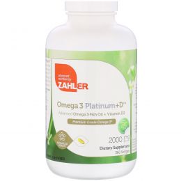 Zahler, Omega 3 Platinum+D, продвинутая формула Омега 3 с витамином D3, 3000 мг, 360 мягких таблеток