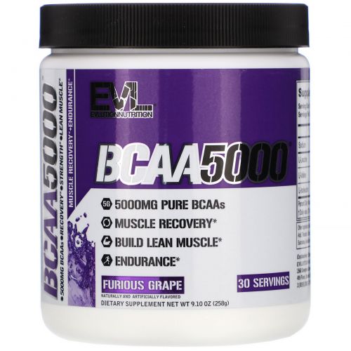 EVLution Nutrition, BCAA 5000, Белый Виноград, 9,1 унции (258 г)