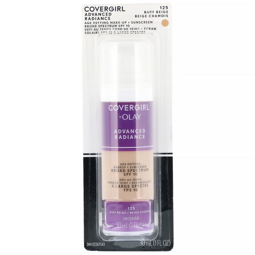 Covergirl, Olay Advanced Radiance, антивозрастная тональная основа, SPF 10, оттенок 125 «Желтовато-бежевый», 30 мл (1 жидк. унция)
