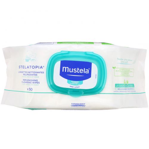 Mustela, Baby, Stelatopia Replenishing Cleansing Wipes, 50 Wipes