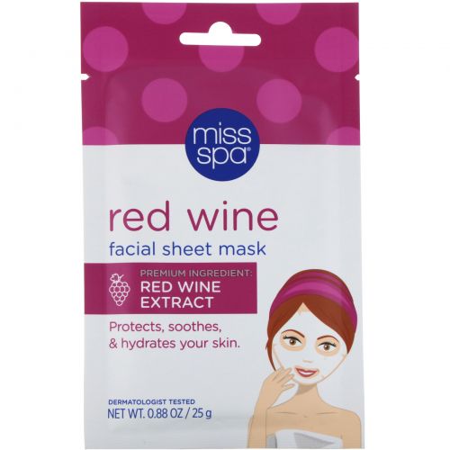 Miss Spa, Red Wine, Facial Sheet Mask, 1 Mask