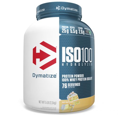 Dymatize Nutrition, ISO 100 Гидролизованный 100%-ный изолят сывороточного протеина, торт на день рождения, 5 фунтов (2,27 кг)