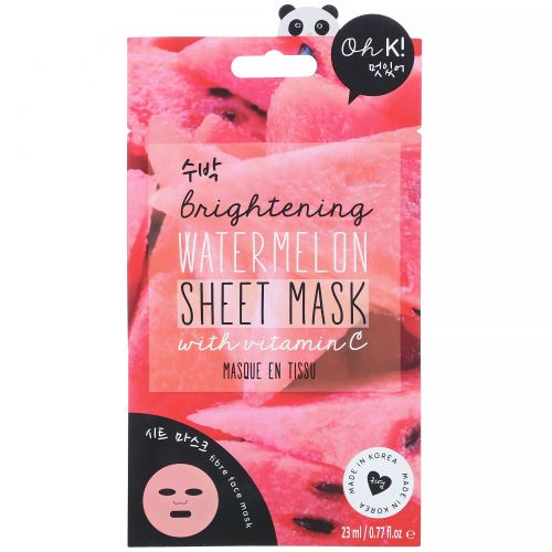 Oh K!, Brightening, Sheet Mask, Watermelon, 1 Sheet, 0.77 fl.oz (23 ml)