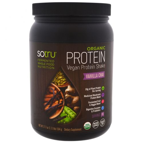 SOTRU, Organic Vegan Protein Shake, Vanilla Chai, 17.7 oz (504 g)