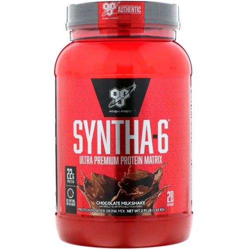 BSN, Syntha-6, порошок для приготовления белкового напитка, шоколадный молочный коктейль, 2,91 фунта (1,32 кг)