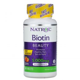 Natrol, Биотин (Biotin), с клубничным вкусом, 5000 мкг, 90 таблеток