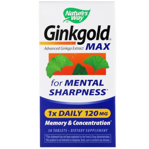 Nature's Way, Ginkgold Max, Memory & Concentration , 120 mg, 30 Tablets