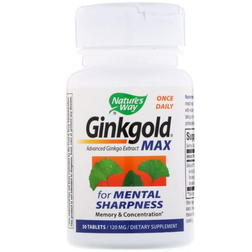 Nature's Way, Ginkgold Max, Memory & Concentration , 120 mg, 30 Tablets