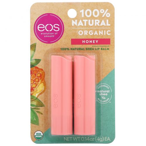 EOS, 100% Natural Shea Lip Balm, Honey, 2 Pack, 0.14 oz (4 g) Each