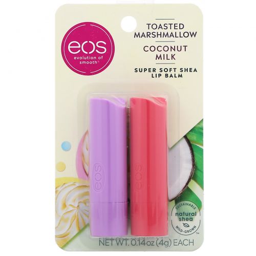 EOS, Super Soft Shea Lip Balm, Toasted Marshmallow & Coconut Milk, 2 Pack,  0.14 oz (4 g) Each