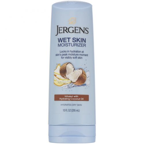 Jergens, Увлажняющее средство Wet Skin Moisturizer для нанесения на влажную кожу, с кокосовым маслом, 295 мл