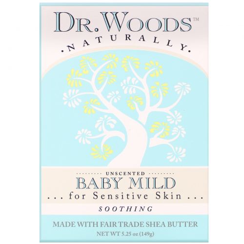 Dr. Woods, Baby Mild Castile Soap, Soothing, Unscented, 5.25 oz (149 g)