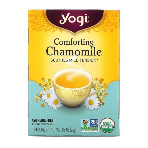 Yogi Tea, Успокаивающая ромашка, не содержит кофеин, 16 чайных пакетиков, .85 унций (24 г)