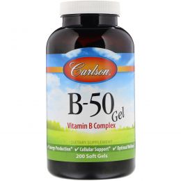 Carlson Labs, B•50 Gel, комплекс витаминов группы B, 200 гелевых капсул