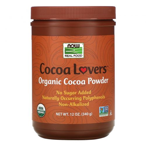 Now Foods, Real Food, Cocoa Lovers, органический какао-порошок, 340 г