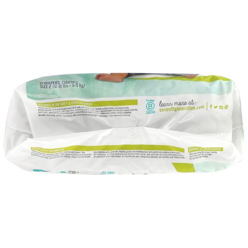 Seventh Generation, Sensitive Protection Diapers, Size 2, 12- 18 lbs, 31 Diapers