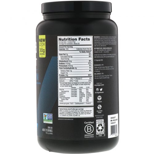 Vega, Performance Protein, Vanilla Flavor, 29.2 oz (828 g)