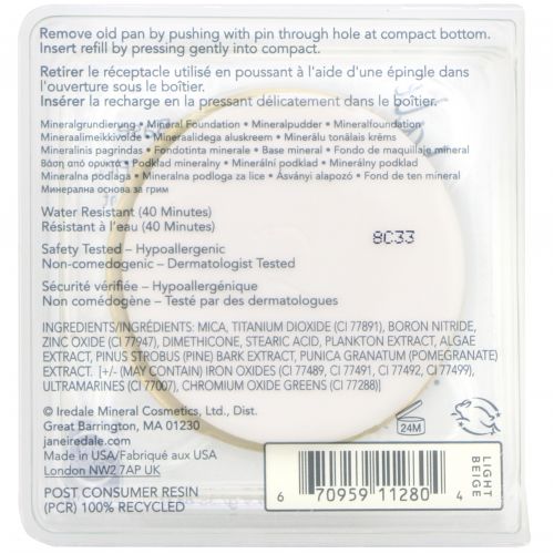 Jane Iredale, PurePressed Base, Mineral Foundation Refill, SPF 20 PA++, Light Beige, 0.35 oz (9.9 g)