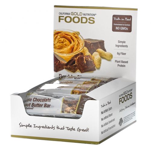 California Gold Nutrition, Double Chocolate Peanut Butter Flavor Bars, 12 Bars, 1.4 oz (40 g)