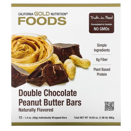 California Gold Nutrition, Double Chocolate Peanut Butter Flavor Bars, 12 Bars, 1.4 oz (40 g)