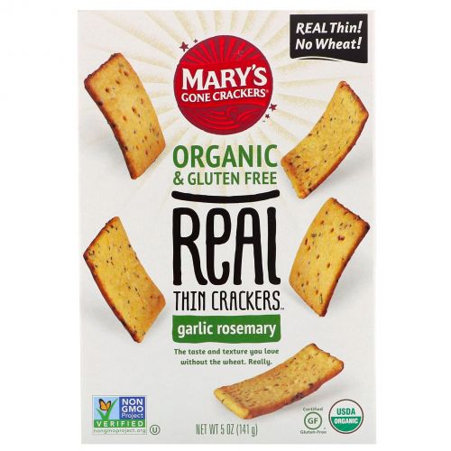 Mary's Gone Crackers, Крекеры Real Thin Crackers, чеснок и розмарин, 141 г