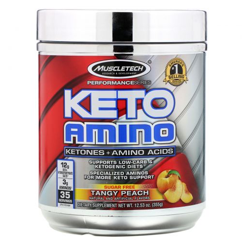 Muscletech, 100% Keto Plus, Exogenous Ketones + Aminos, Sour Peach Candy, 12.03 oz  (341 g)