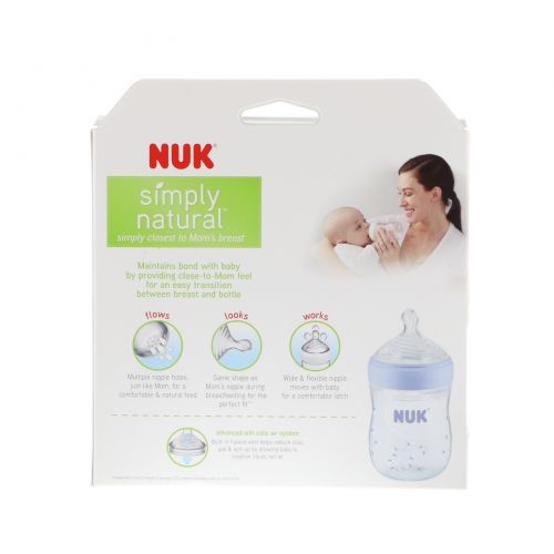 NUK, Simply Natural, Bottles, Boy, 0+ Months, Slow , 2 Pack, 5 oz (150 ml) Each