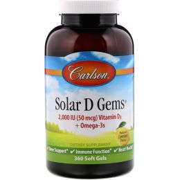 Carlson Labs, Капсулы с солнечным витамином D, 2000 МЕ, 360 гелевых капсул