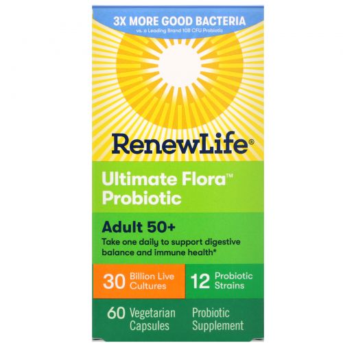 Renew Life, Пробиотик Ultimate Flora для взрослых 50+, 30 миллиардов, 60 вегетарианских капсул