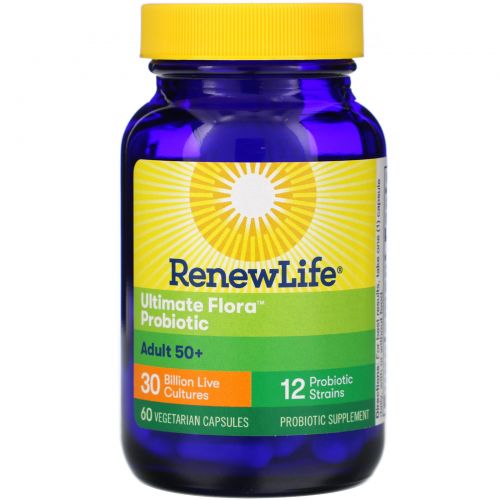 Renew Life, Пробиотик Ultimate Flora для взрослых 50+, 30 миллиардов, 60 вегетарианских капсул