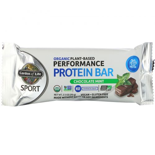 Garden of Life, Sport, Organic Plant-Based Performance Protein Bar, Chocolate Mint, 12 Bars, 2.5 oz (70 g) Each